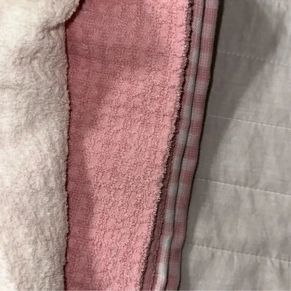 SHABBY CHIC White Pink Gingham Ivory Multi Quilted Pumpkin Ruffle Tea Towel Set